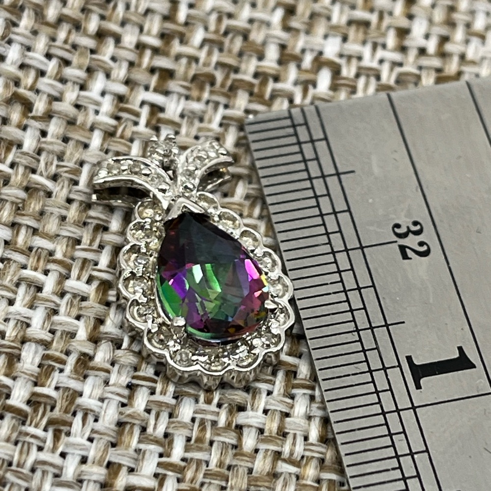 Vintage 10k White Gold Mystic Topaz & Diamond Pendant - 2.5g - Picture 10 of 15
